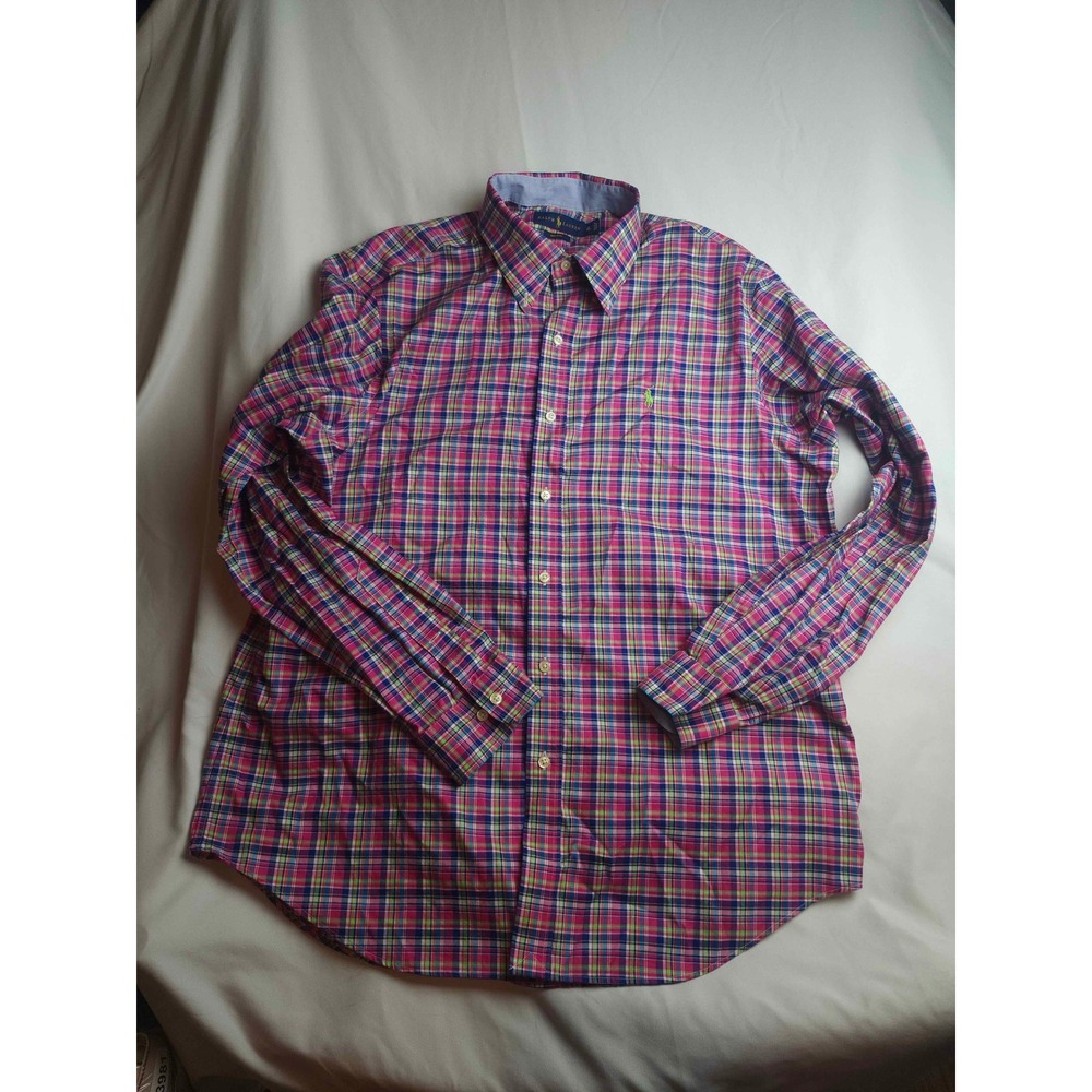 Ralph Lauren Mens XL Non-Iron Plaid Button Down Shirt Pink Blue Yellow Cotton